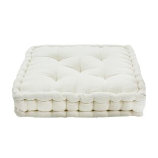 Pouf tapissier ARTHUR Velour de coton Ecru (40x40x8cm)