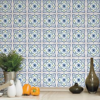 photo ambiance - Carrelage mural effet carreaux de ciment bleu et blanc