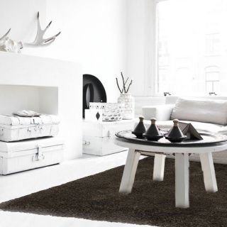 Grand tapis shaggy marron chocolat 200x290cm LUXUS - photo ambiance