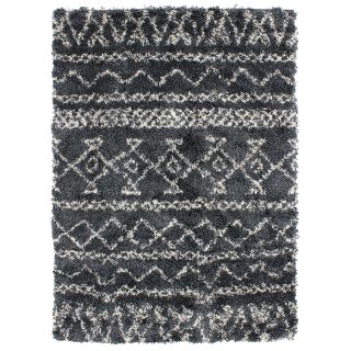 Tapis shaggy ethnique scandinave bleu Luxus Stockholm 133x190cm