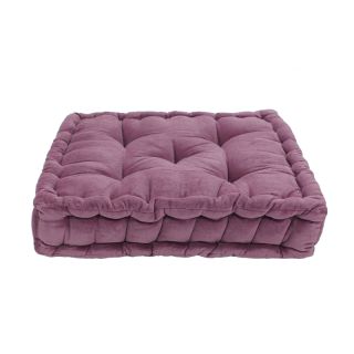 Pouf tapissier ARTHUR Velour de coton Parme (40x40x8cm)
