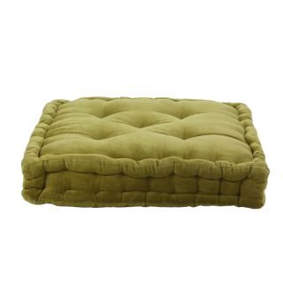Pouf tapissier ARTHUR Velour de coton Vert mousse (40x40x8cm)