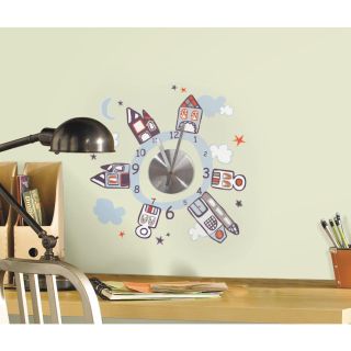 Stickers horloge mural maisons nuages ambiance