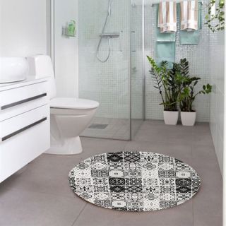 Photo ambiance salle de bain tapis rond carreaux ciment noir